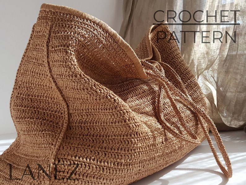 Crochet Bag PDF PATTERN, Raffia XL Soft Beach Bag, Oversize Slouchy Straw Summer Handbag, Easy Extra Large Tote Tutorial, Shoulder Bag image 1