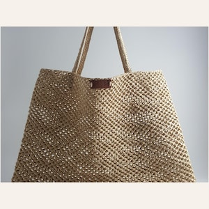Gehaakt PATROON: URLA raffia mesh-markttas, nettas van stro, minimalistische draagtas, geweven boodschappentas pdf, schoudertas, cadeau voor haar