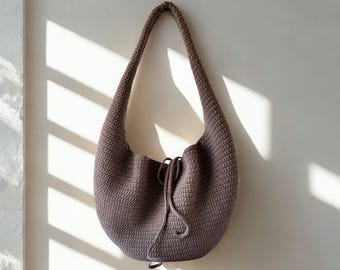 Crochet Hobo Bag PATTERN: SELENA Large Cotton Bag, Moon Shoulder Bag, DIY Crochet Handbag Pdf/Video Tutorial, Woven Crochet Women Purse