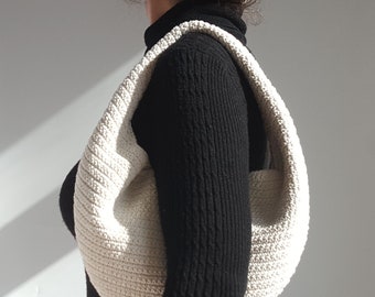 Crochet PATTERN, Selena Cotton Hobo Bag Pattern, Moon Shoulder Bag, Round Crochet Handbag, Woven Egg Bag, DIY Women Purse, Gift for Her