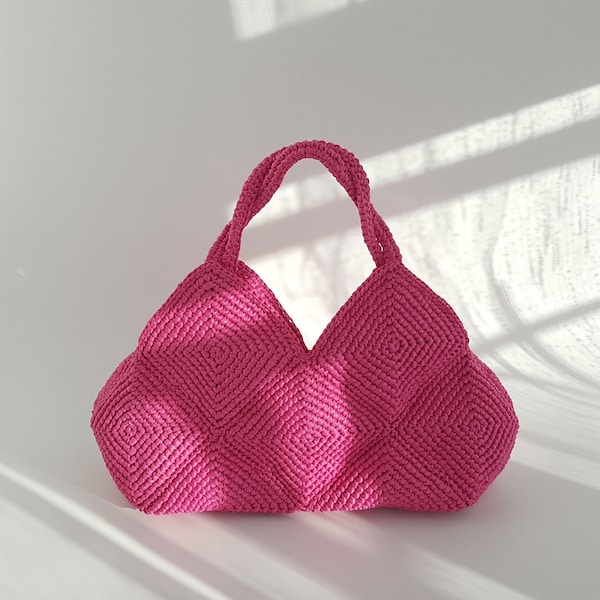 Crochet Bag PATTERN, Solid Granny Square Raffia Handbag, Puzzle Purse, Easy DIY Bag PDF, Small Summer Bag, Straw Women Bag, The Dolce Bag