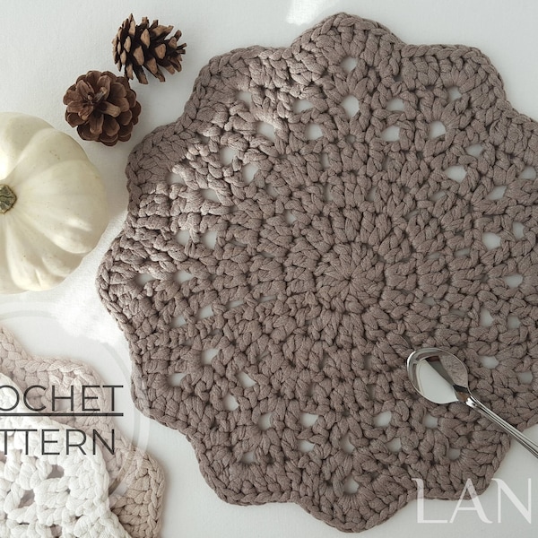 Crochet Placemat PDF PATTERN, Round Retro Doily, Washable Cotton Table Mat Pattern, Boho Table Setting, Retro Table Décor, DIY Home Décor