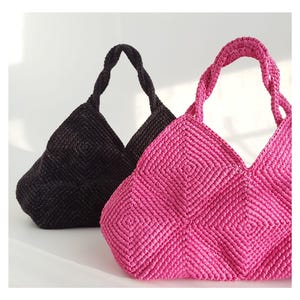 PATRÓN DE GANCHILLO: Bolso DOLCE de rafia con cuadrados lisos, bolso de lana tipo puzle, bolso de verano fácil (PDF/videotutorial), bolso de paja para mujer