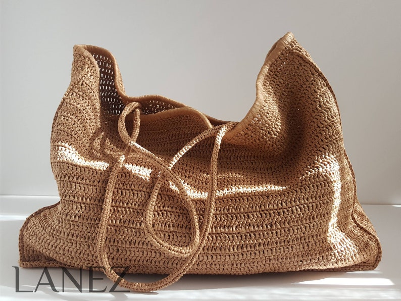 Crochet Bag PDF PATTERN, Raffia XL Soft Beach Bag, Oversize Slouchy Straw Summer Handbag, Easy Extra Large Tote Tutorial, Shoulder Bag image 4