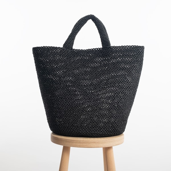 Crochet PATTERN, Large Beach Bag Pattern, Easy Round Base Mesh Tote, Straw Basket Handbag Tutorial, Woven Net Summer Purse, Gift for Her