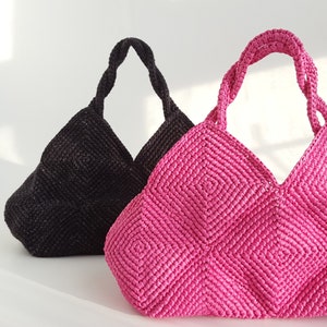 MOTIF au crochet, sac en raphia carré grand-mère solide, sac à main puzzle, PDF de sac à main bricolage facile, petit sac d'été, sac pour femme en paille, sac Dolce