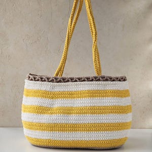 Patrón de crochet, Patrón de bolso tote de algodón a rayas Frida, Bolso de playa, Bolso de hombro, Bolso de mano PDF/Video, Monedero con asa larga o corta, Regalo de crochet