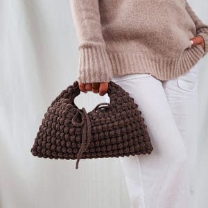 Modèle de sac au crochet : mini sac hobo Audrey en coton, sac à main en pop-corn PDF/tutoriel vidéo, sac à main été/automne (téléchargement numérique)