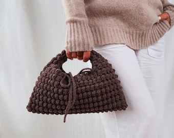Crochet Bag Pattern: Audrey Mini Cotton Hobo Bag, DIY Popcorn Handbag PDF/Video Tutorial, Summer/Fall Purse (Digital Download)