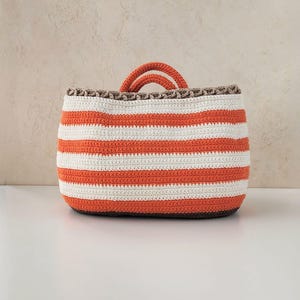 Crochet Bag PATTERN: FRIDA Striped Cotton Beach Tote, Shoulder Bag, Long or Short Handle Purse Pdf/Video Digital Tutorial