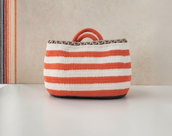Crochet Bag PATTERN: FRIDA Striped Cotton Beach Tote, DIY Shoulder Bag, Long or Short Handle Purse Pdf/Video Digital Tutorial