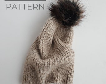 Crochet PATTERN, Emilia Knit Look Crochet Hat Pattern, Ribbed Beanie with Fold-Over Band, Warm Winter Hat, Hat Tutorial with Faux Fur Pom