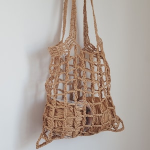 Häkelmuster, Markttasche aus Bast, Wiederverwendbare Einkaufstasche, Netzumhängetasche mit langem Griff, Boho-Chic Einfache Handtasche, PDF-Anleitung