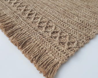 PATROON gehaakt vloerkleed, rechthoekige jute loper met franjes, bloemensprei, deurmat, woondecoratie, housewarmingcadeau, digitale download pdf