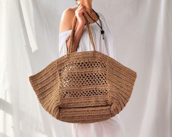 Crochet Beach Bag PATTERN: XL Raffia Lightweight Packable  Summer Tote, DIY Straw Oversize Shoulder Bag Pdf/Video (Digital Download)