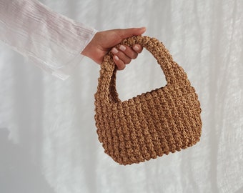 Crochet Bag PATTERN, Aida Raffia Hobo Bag, Small Bobble Stitch Handbag, DIY Bag PDF Tutorial, Woven Straw Women Purse, Raffia Summer Bag