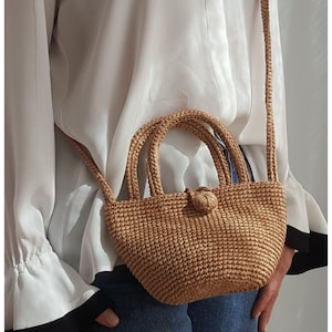 Häkelanleitung: Raffia Umhängetasche, sommerliche Mini Korb-Tasche, DIY Handtasche PDF Anleitung, Stroh-Schultertasche (digitaler Download)