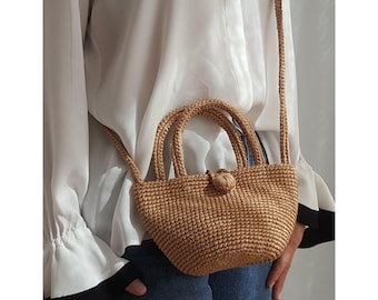 Crochet PATTERN: Raffia Crossbody Bag, Mini Summer Basket Bag, DIY Handbag PDF Tutorial, Straw Shoulder Purse (Digital Download)