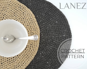Crochet Placemat PDF PATTERN, Paper Yarn Round Table Mat, Raffia Table Setting, Dining Table Coaster, Home Décor Gift, Beginners Crochet
