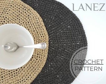 Crochet Placemat PDF PATTERN, Paper Yarn Round Table Mat, Raffia Table Setting, Dining Table Coaster, Home Décor Gift, Beginners Crochet