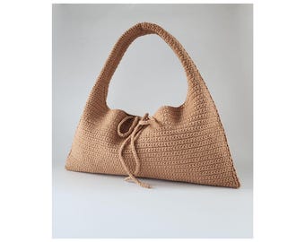 Crochet Hobo Bag PATTERN: Zoe Cotton Tote with Self-Tie Closure, DIY Triangle Shoulder Purse Pdf/Video Tutorial (Digital Download)