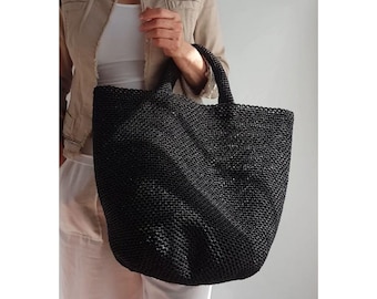 Crochet PATTERN: OIA Large Raffia Beach Bag, Easy Mesh Tote, Straw Basket Handbag Tutorial, Net Summer Purse PDF, (Digital Download)
