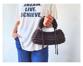 Crochet Bag PATTERN: WANDA T-shirt Yarn Mini Handbag, DIY Chunky Shoulder / Crossbody Bag, Easy Digital Pdf/Video Purse Tutorial