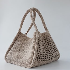 MOTIF au crochet, modèle au crochet de sac fourre-tout Larisa, fourre-tout en filet de coton, tutoriel de sac à main facile, sac à main d'été, sac pour femme, cadeau au crochet pour elle