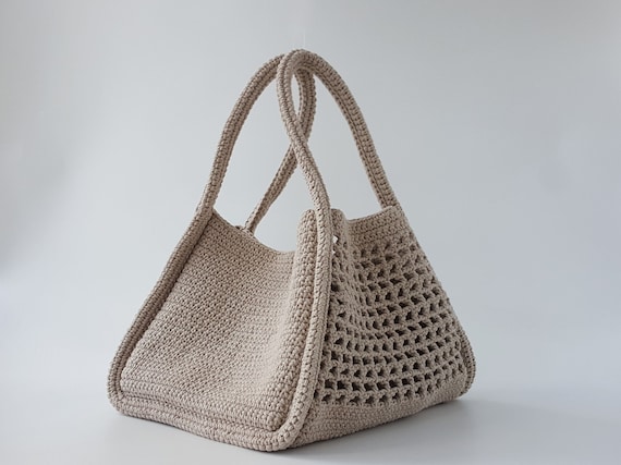 Crochet PATTERN, Larisa Tote Bag Crochet Pattern, Cotton Mesh Tote, Easy DIY Handbag Pdf/Video Tutorial, Summer Purse, Crochet Gift for Her