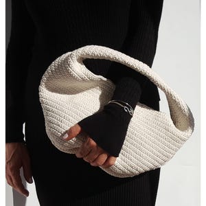 Crochet PATTERN: Selena Cotton Hobo Bag, Egg Shaped Shoulder Purse, Easy Moon Handbag pdf/video Tutorial, (Digital Download)