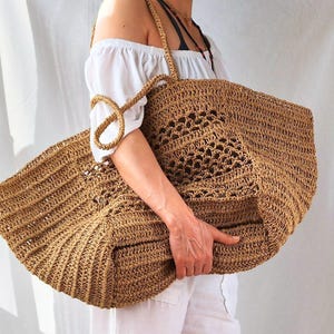 Häkelanleitung: Raffia Raffia, leicht, packbar, Strandtasche, Stroh Sommertasche, Schultertasche, Markttasche, übergroße Handtasche, Geschenk Häkeln