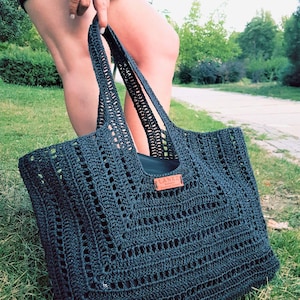 Häkelanleitung, große Strandtasche aus Papiergarn, Netztasche, DIY Stroh Shopper Handtasche, einfache Boho Sommer Geldbörse, PDF Anleitung