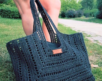 Crochet PATTERN, Paper Yarn Large Beach Bag, Net Shoulder Bag, DIY