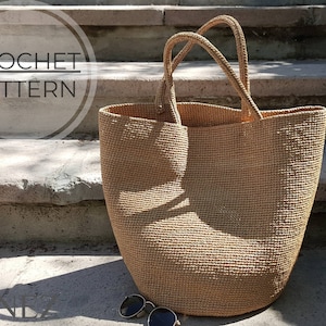 Crochet Bag PDF PATTERN, Large Raffia Beach Bag, Round Base Straw Tote Handbag, Easy Summer Basket Bag Tutorial, DIY Woven Shoulder Bag