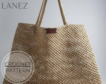 Crochet Bag PDF PATTERN, Rafia Mesh Net Market Bag, Borsa di paglia, Borsa Tote minimalista fai-da-te, Borsa shopping Boho intrecciata, Regalo per gli amanti dell'uncinetto