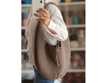 Crochet Bag PATTERN: SELENA Large Cotton Hobo Bag, Moon Shoulder Bag, Egg shaped Purse Pdf/Video (Digital Download)