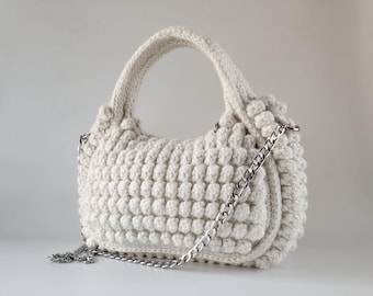 Crochet PATTERN: LUCIE Wool/Cotton Handbag, Easy Shoulder Bag Pdf/Video Digital Tutorial, Handmade Woven Women Purse, Summer/Winter Bag