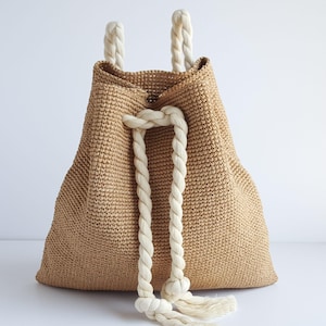 Häkelanleitung: CONIA Raffia-Rucksack Häkelmuster, Stroh-Sommertasche, einfache Handtasche PDF Häkelanleitung