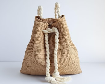 Crochet PATTERN: CONIA Drawstring Raffia Backpack Pattern, Straw Summer Bag, Easy Handbag PDF Tutorial
