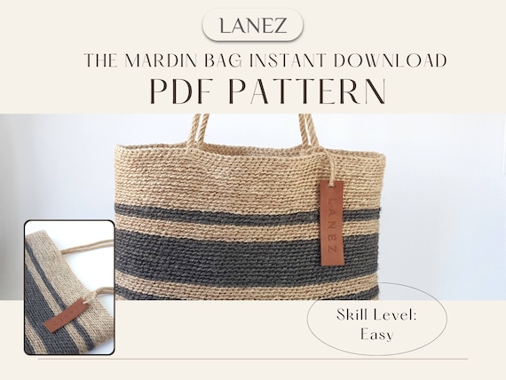 Crochet Bag PDF PATTERN Jute Black Striped Long Handle Tote -  Denmark