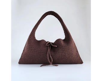 Crochet Hobo Bag PATTERN: Zoe Cotton Tote with Self-Tie Closure, DIY Triangle Shoulder Purse Pdf/Video Tutorial (Digital Download)