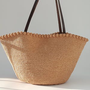HÄKELANLEITUNG, KARIA Raffia Strandtasche Anleitung, Stroh Korb Schultertasche, Leder Griff Tote, Einfache Sommer Geldbörse, Häkeln Liebhaber Geschenk