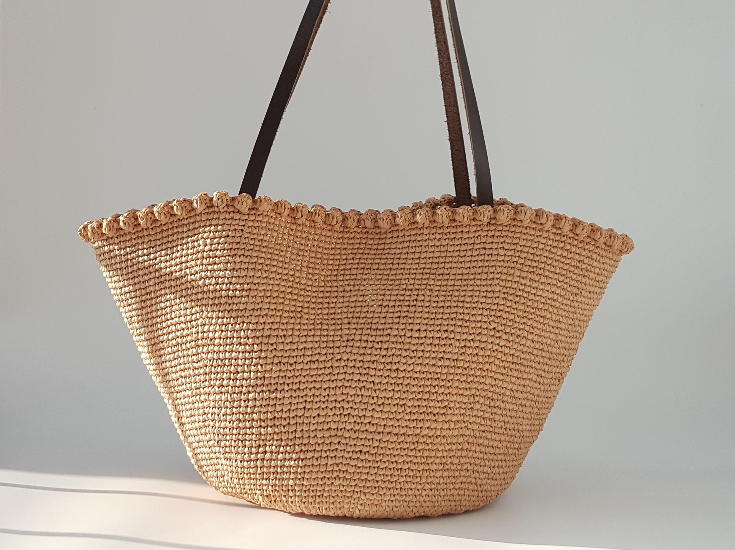 Straw Bag With Leather Handles