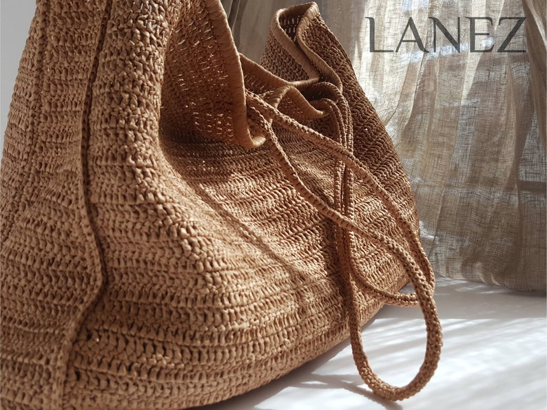 Crochet Bag PDF PATTERN, Raffia XL Soft Beach Bag, Oversize Slouchy Straw Summer Handbag, Easy Extra Large Tote Tutorial, Shoulder Bag image 9