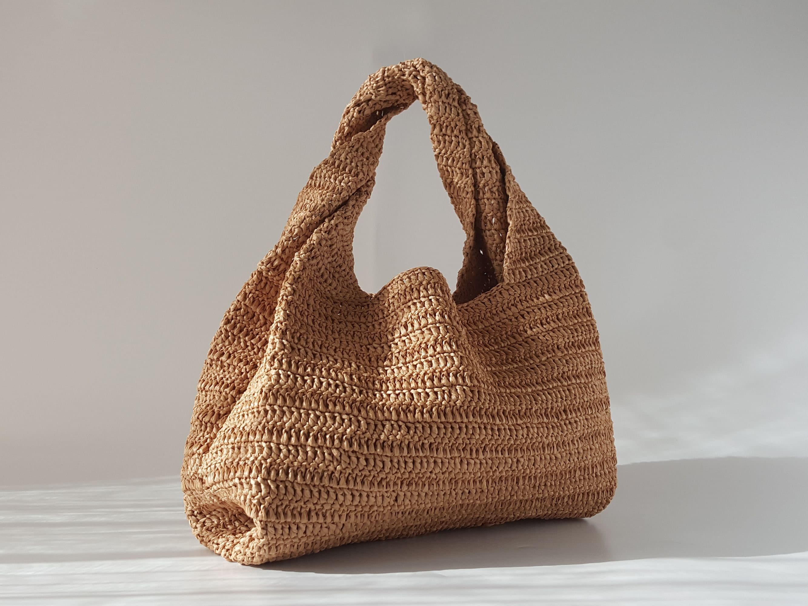 Crochet PATTERN, Alice Twisted Handle Hobo Bag Pattern, Raffia Shoulder Bag, Easy Handbag Tutorial, Woven Straw Summer Purse, Gift for Her
