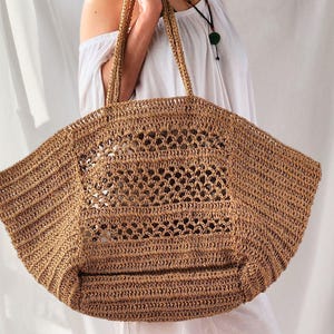Häkelanleitung: Raffia Raffia, leicht, packbar, Strandtasche, Stroh Sommertasche, Schultertasche, Markttasche, übergroße Handtasche, Geschenk Häkeln