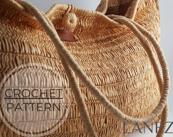 Crochet Bag PDF PATTERN, Raffia Beach Bag, XL Straw Summer Tote, Long Handle Market Bag, Extra Large Shoulder Bag Tutorial, Oversize Handbag
