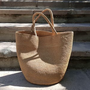 PATRÓN DE CROCHET: SMYRNA Bolso de Playa Grande de Rafia, Bolso Tote de Paja con Base Redonda, Tutorial en PDF para Bolso de Cesta de Verano, Bolso de Hombro Fácil