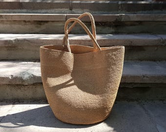 Häkelanleitung: SMYRNA Große Raffia Strandtasche, Runde Basis Strohtasche, Sommerkorb Handtasche PDF Tutorial, einfache Schultertasche