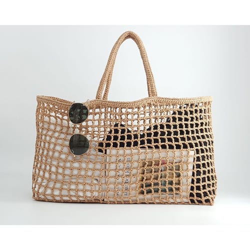 Crochet PATTERN: EREGLI Large Packable Mesh Beach Bag, Raffia Net